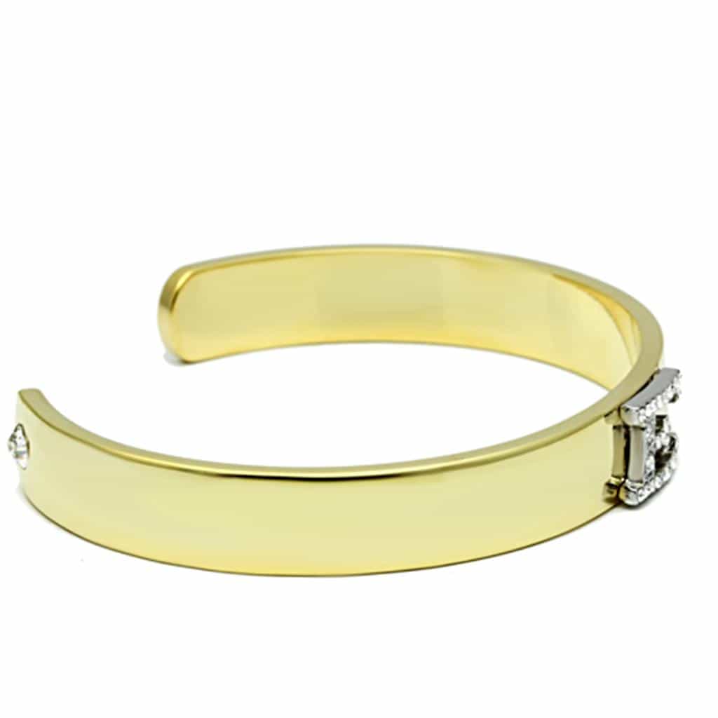 Brass Gold CZ Initial Letter E Open Cuff Bracelet view 3