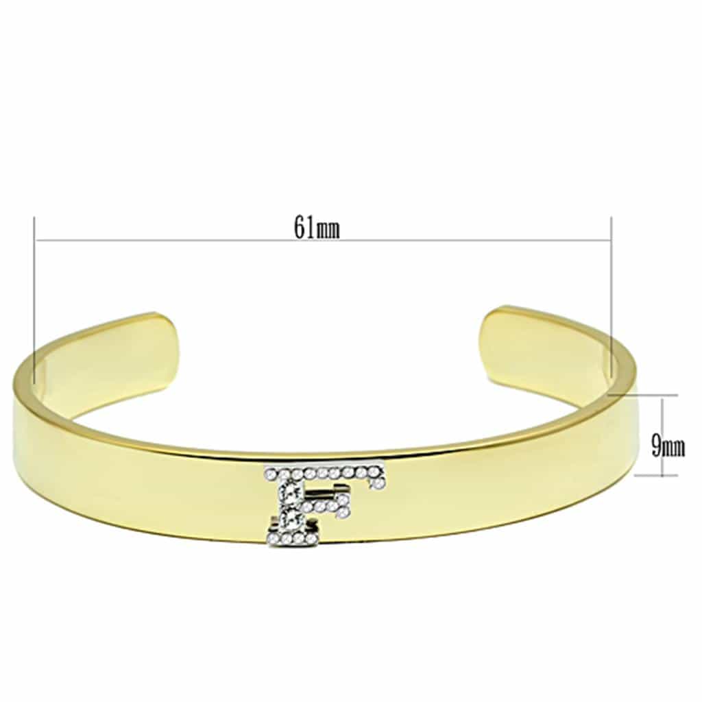 Brass Gold CZ Initial Letter F Open Cuff Bracelet view 2