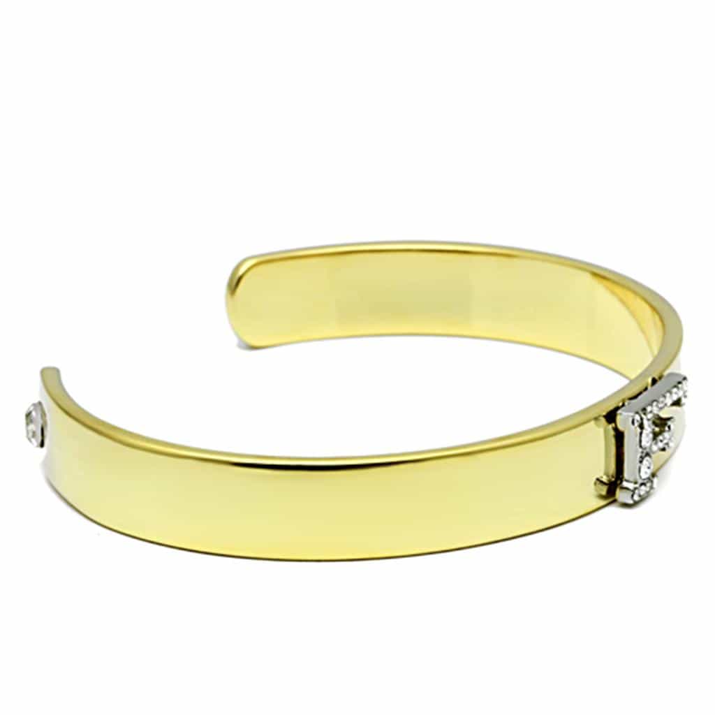 Brass Gold CZ Initial Letter F Open Cuff Bracelet view 3
