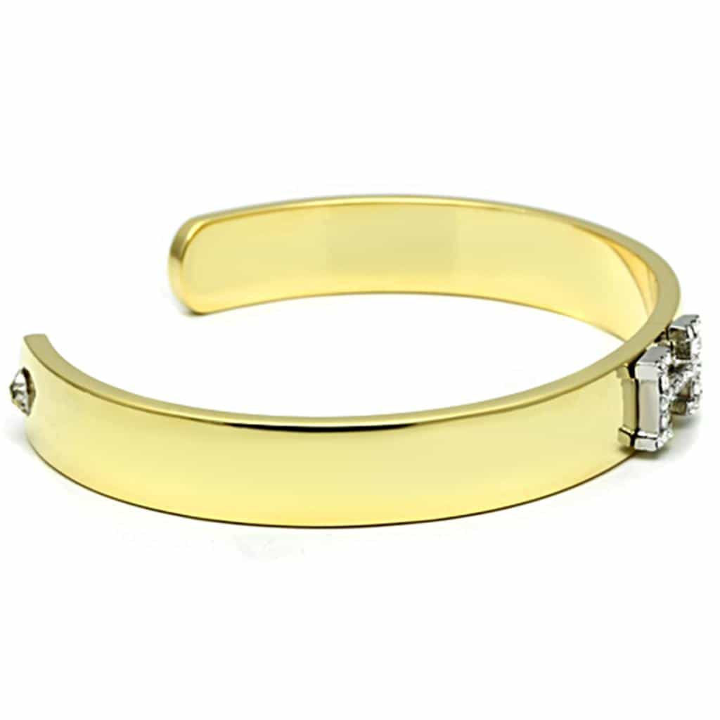 Brass Gold CZ Initial Letter H Open Cuff Bracelet view 3