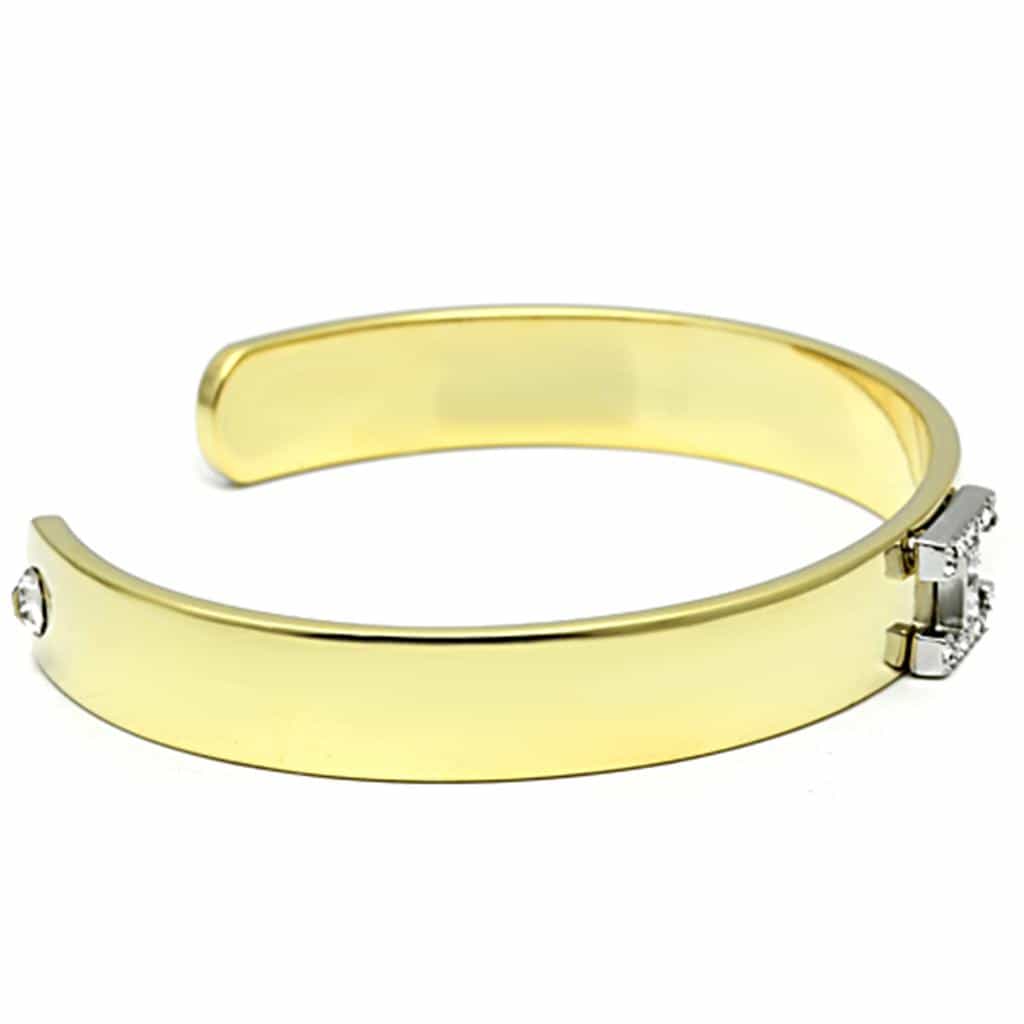 Brass Gold CZ Initial Letter I Open Cuff Bracelet view 3