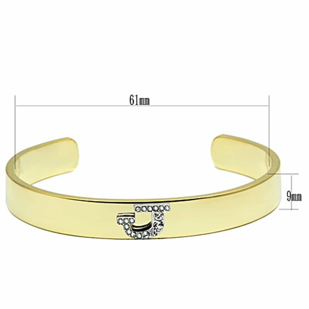 Brass Gold CZ Initial Letter J Open Cuff Bracelet view 2