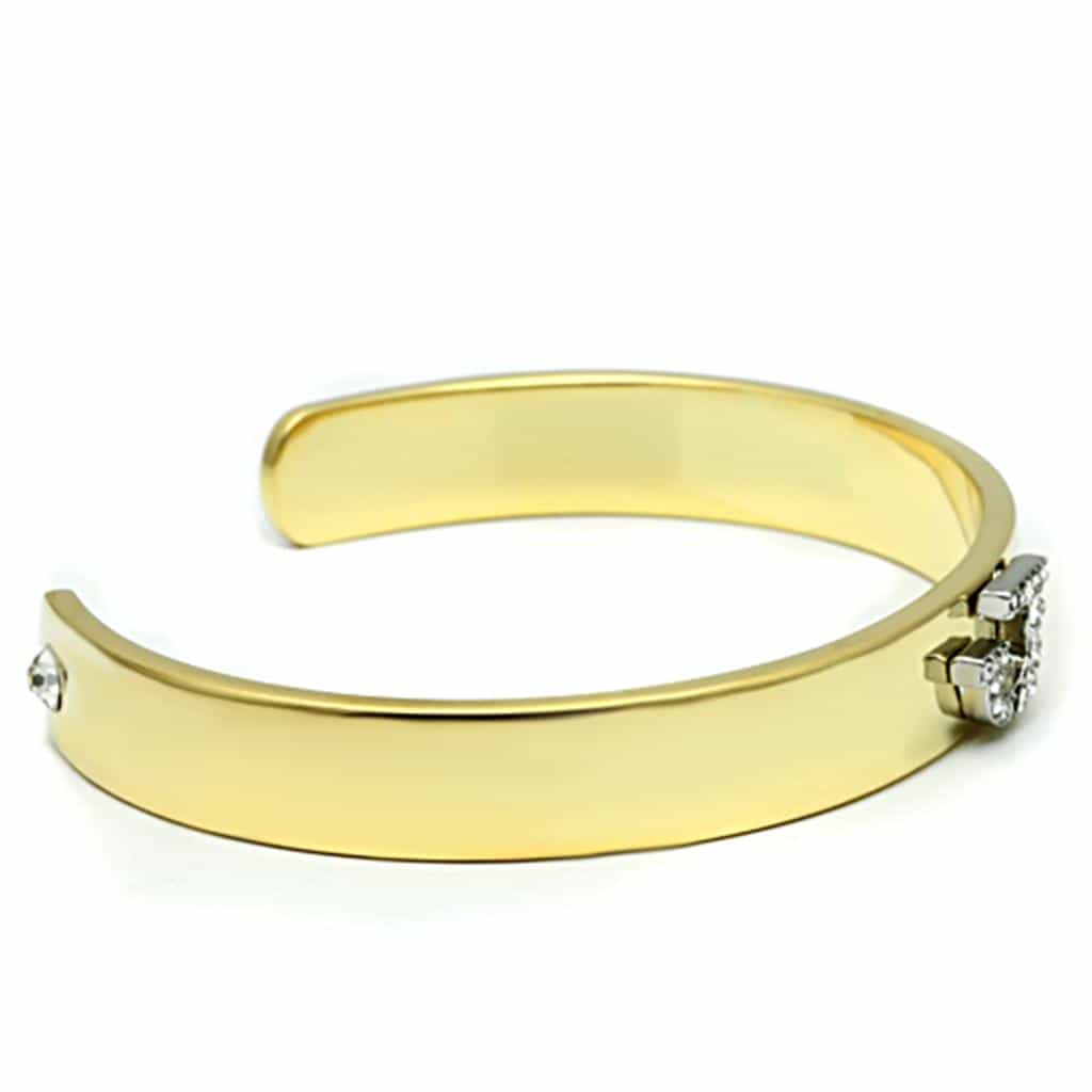 Brass Gold CZ Initial Letter J Open Cuff Bracelet view 3