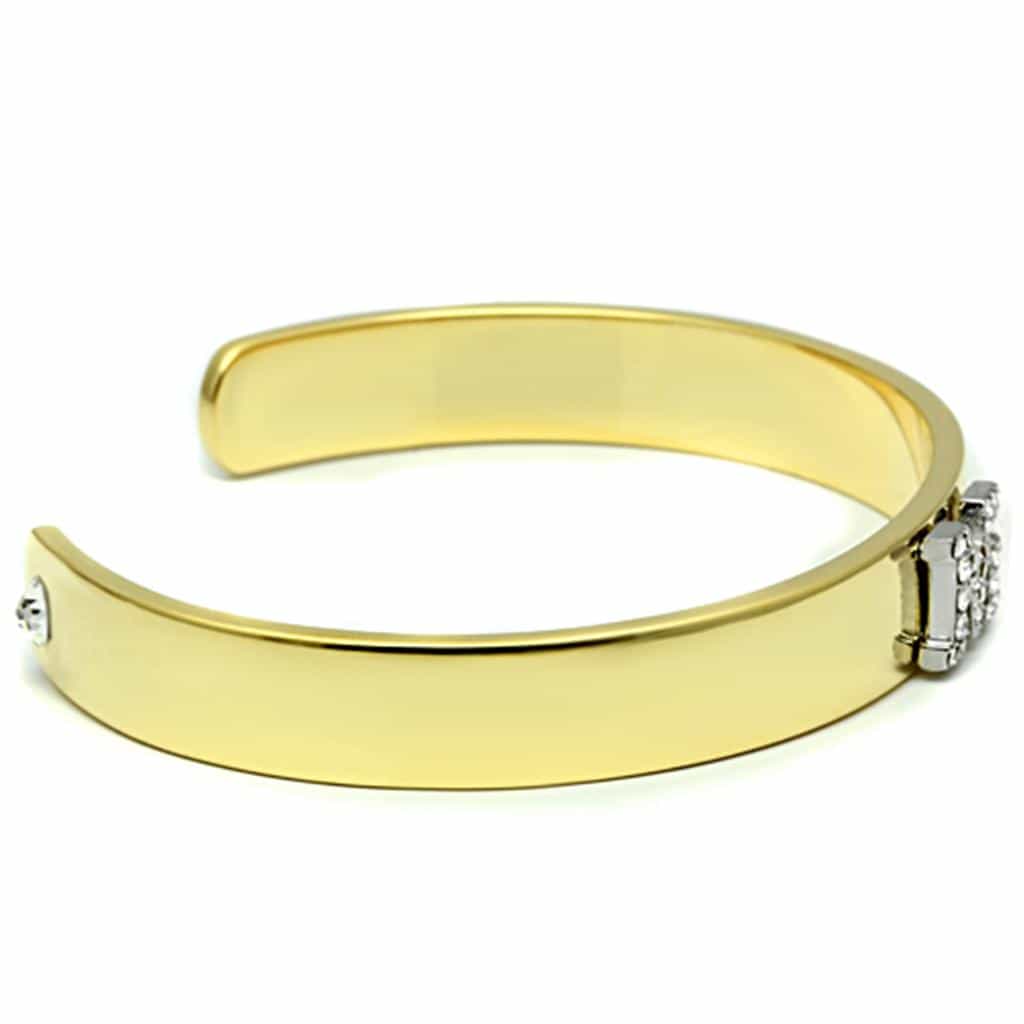 Brass Gold CZ Initial Letter M Open Cuff Bracelet view 3