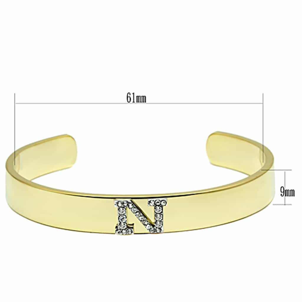 Brass Gold CZ Initial Letter N Open Cuff Bracelet view 2