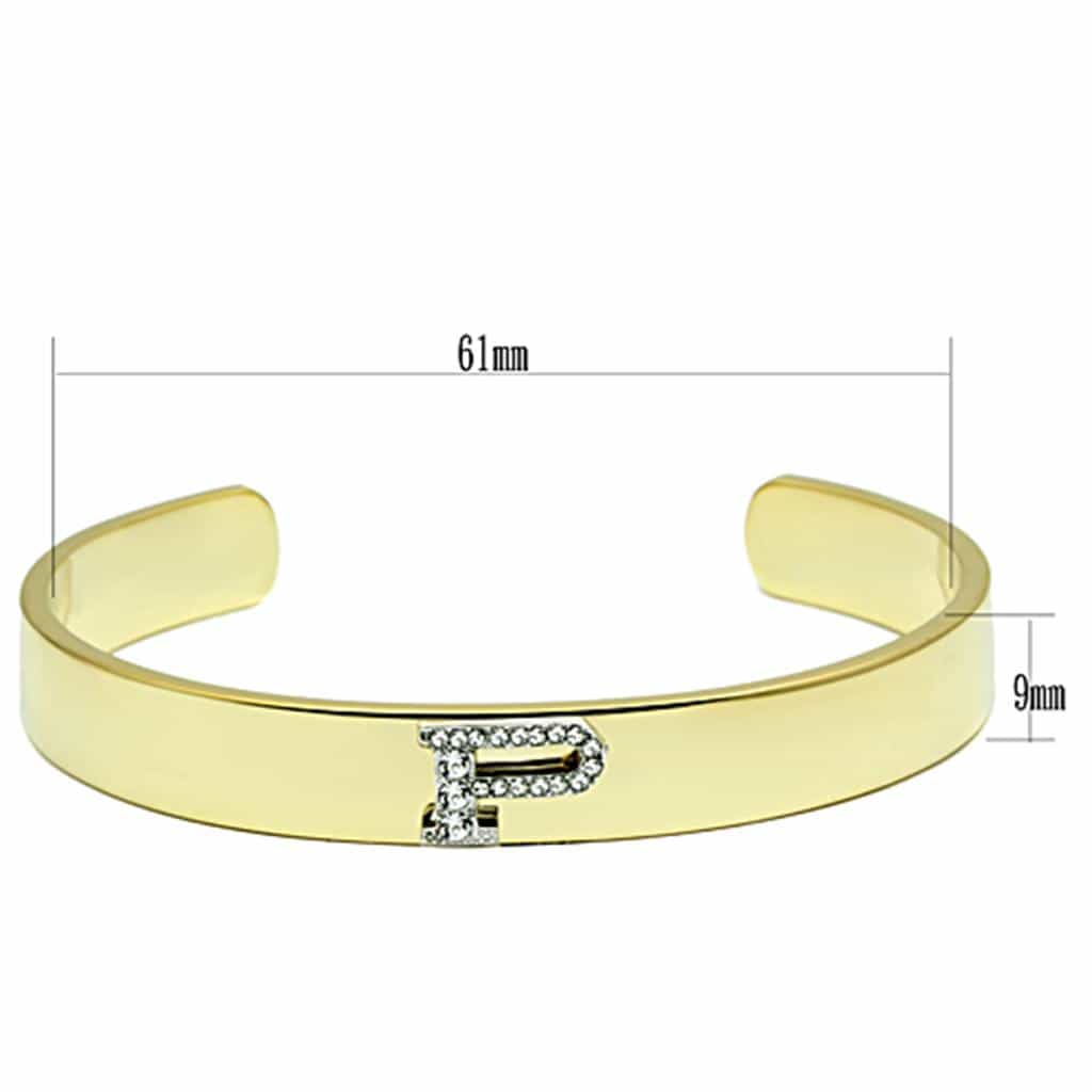 Brass Gold CZ Initial Letter P Open Cuff Bracelet view 2