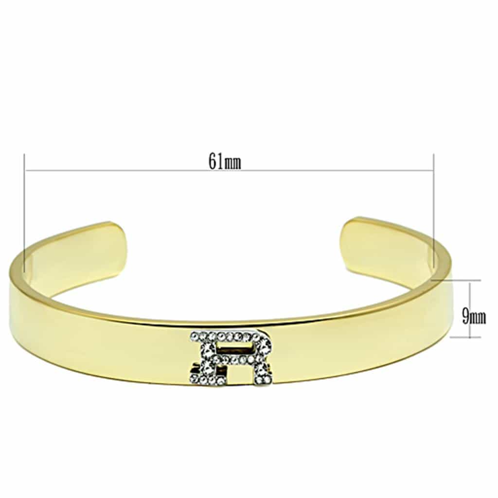 Brass Gold CZ Initial Letter R Open Cuff Bracelet view 2