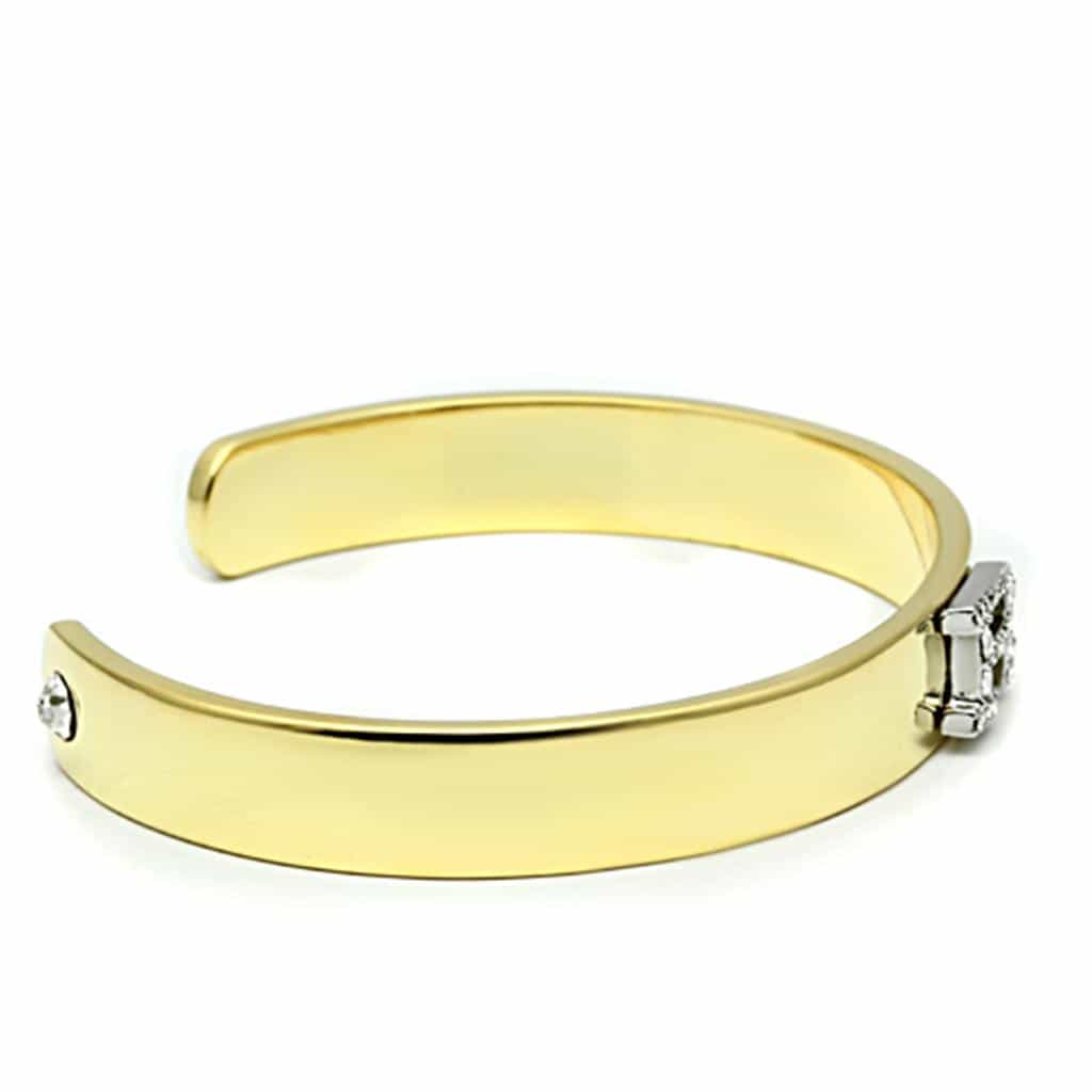 Brass Gold CZ Initial Letter R Open Cuff Bracelet view 3