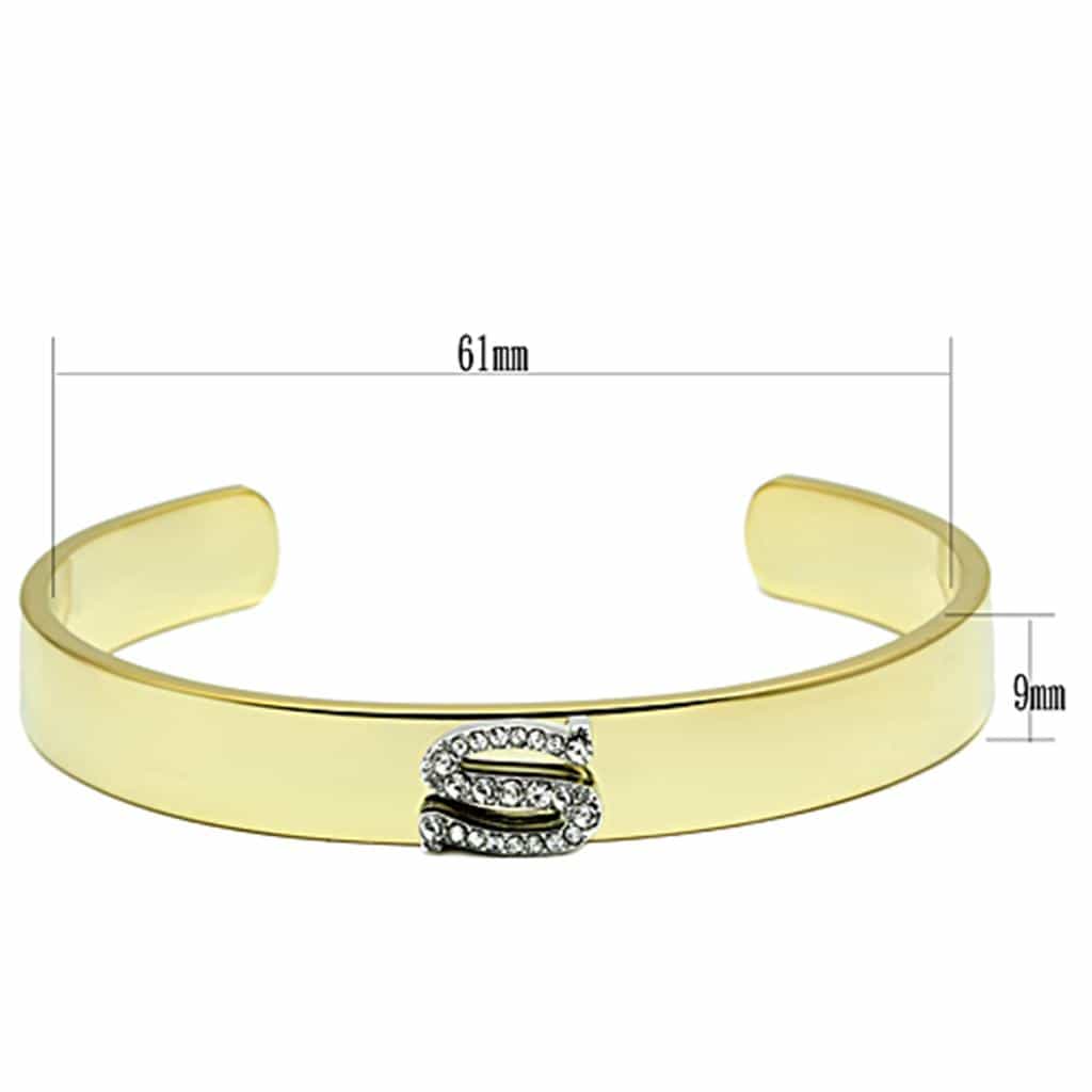 Brass Gold CZ Initial Letter S Open Cuff Bracelet view 2