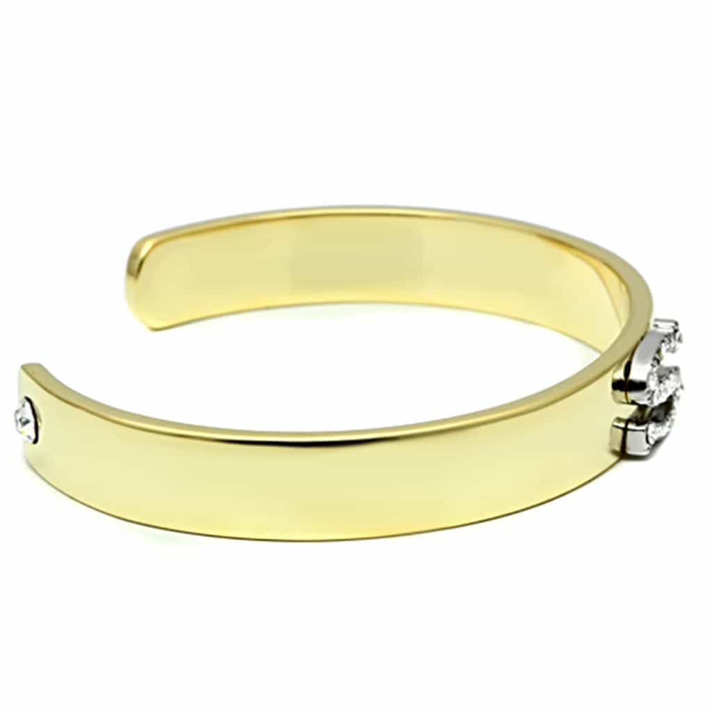 Brass Gold CZ Initial Letter S Open Cuff Bracelet view 3