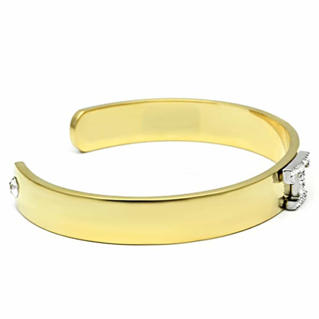 Brass Gold CZ Initial Letter T Open Cuff Bracelet view 3