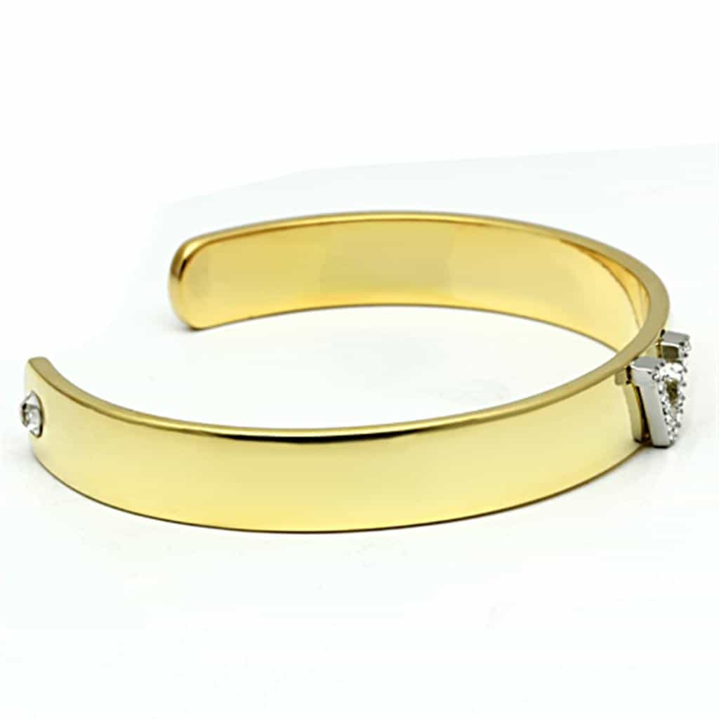 Brass Gold CZ Initial Letter V Open Cuff Bracelet view 3