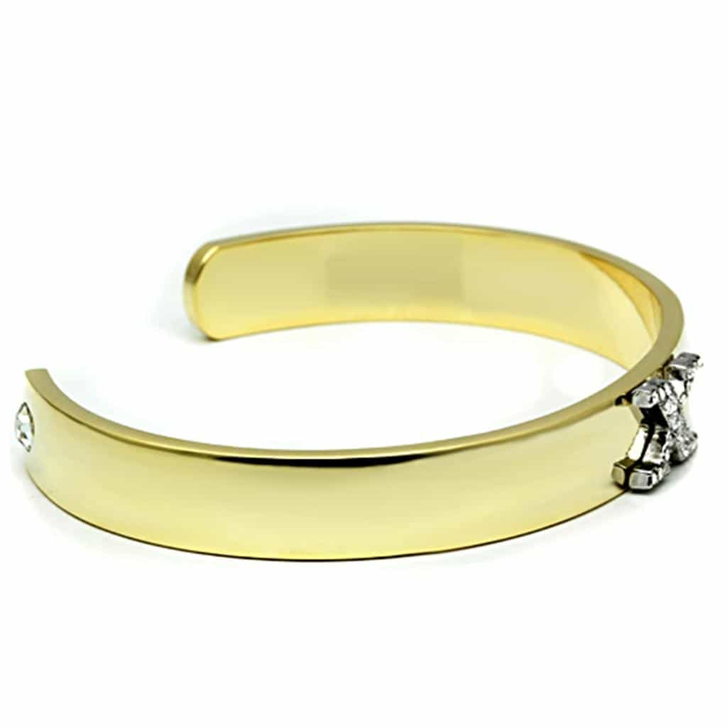 Brass Gold CZ Initial Letter X Open Cuff Bracelet view 3
