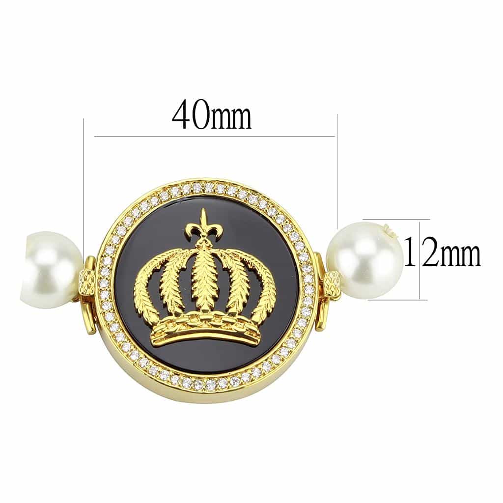 Brass Gold White Pearl Crown Medallion CZ Bracelet view 2