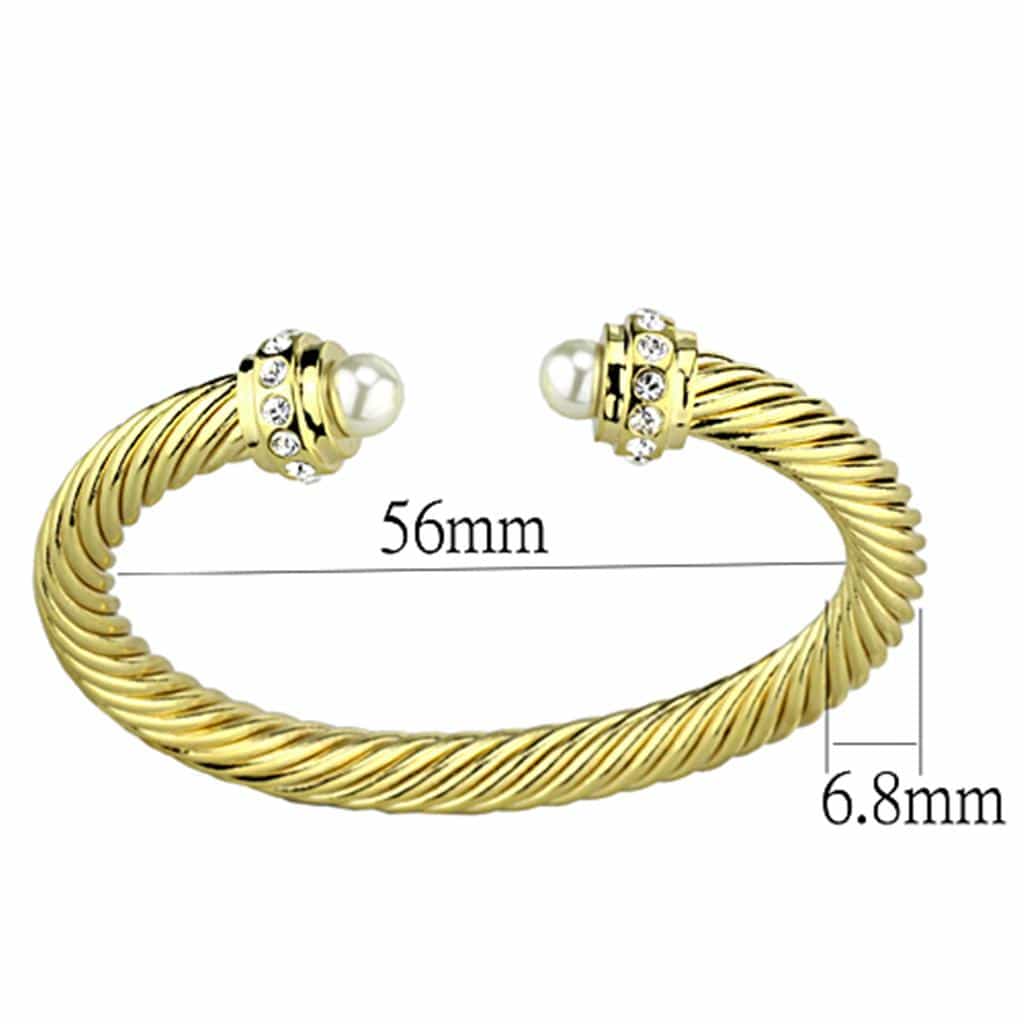Brass Gold Twisted Cable Pearl CZ Open Cuff Bracelet view 2
