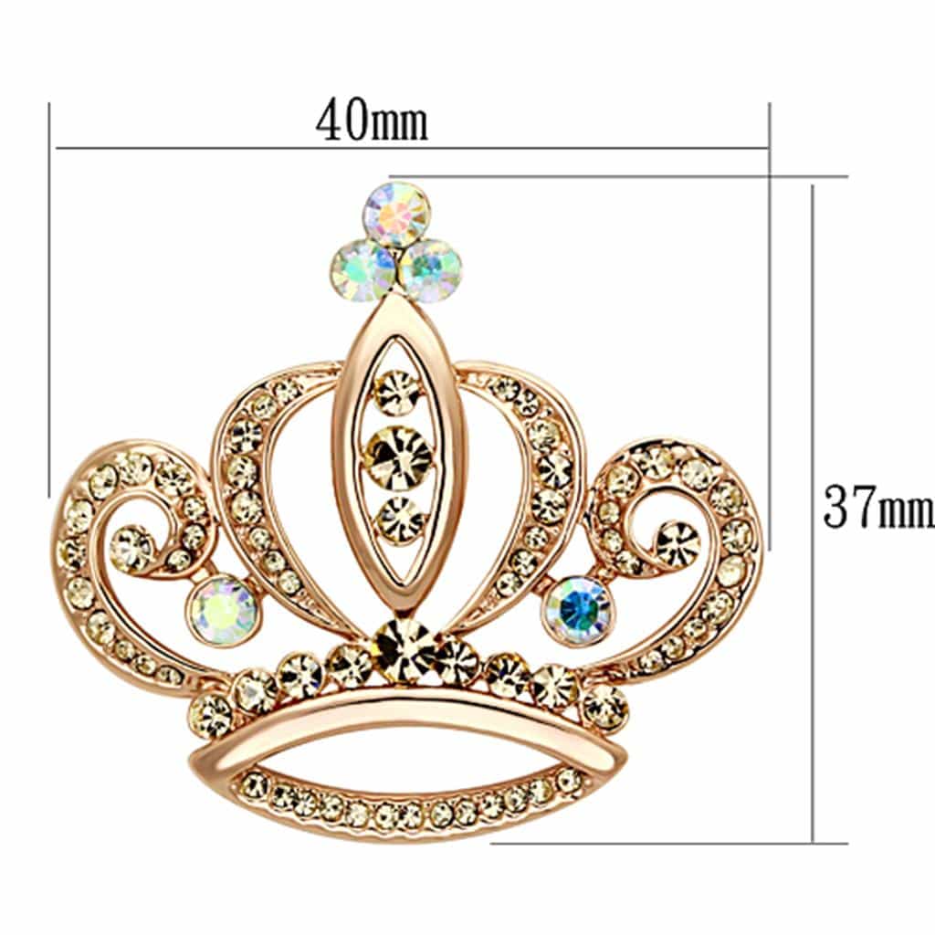 Brass Rose Gold Aurora Borealis Champagne Crystal Crown Brooch view 2