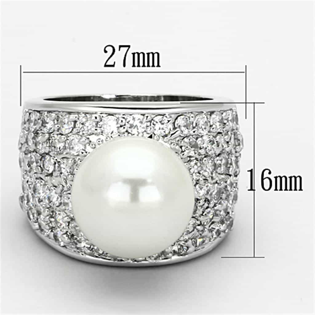 Brass Silver Pearl CZ Pave Wide Dome Cocktail Ring view 2