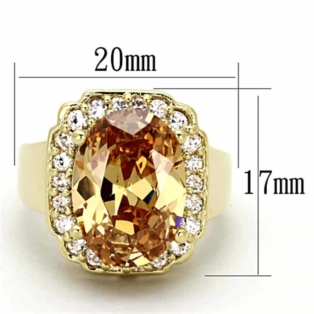 Brass Gold Champagne CZ Cushion Cut Halo Cocktail Ring view 2