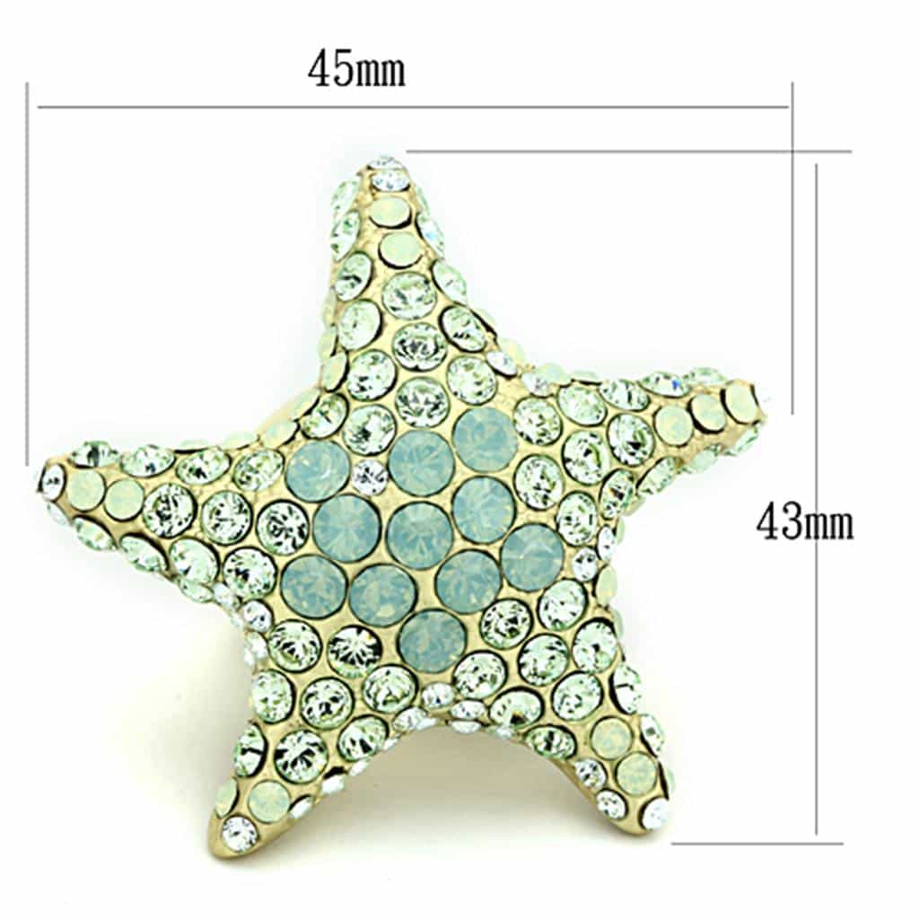 Brass Gold Turquoise Aurora Borealis Crystal Starfish Ring view 2