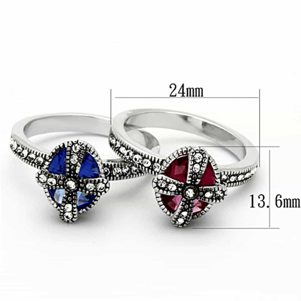 Brass Silver Blue Sapphire Pink Ruby Trillion Marcasite Ring view 2