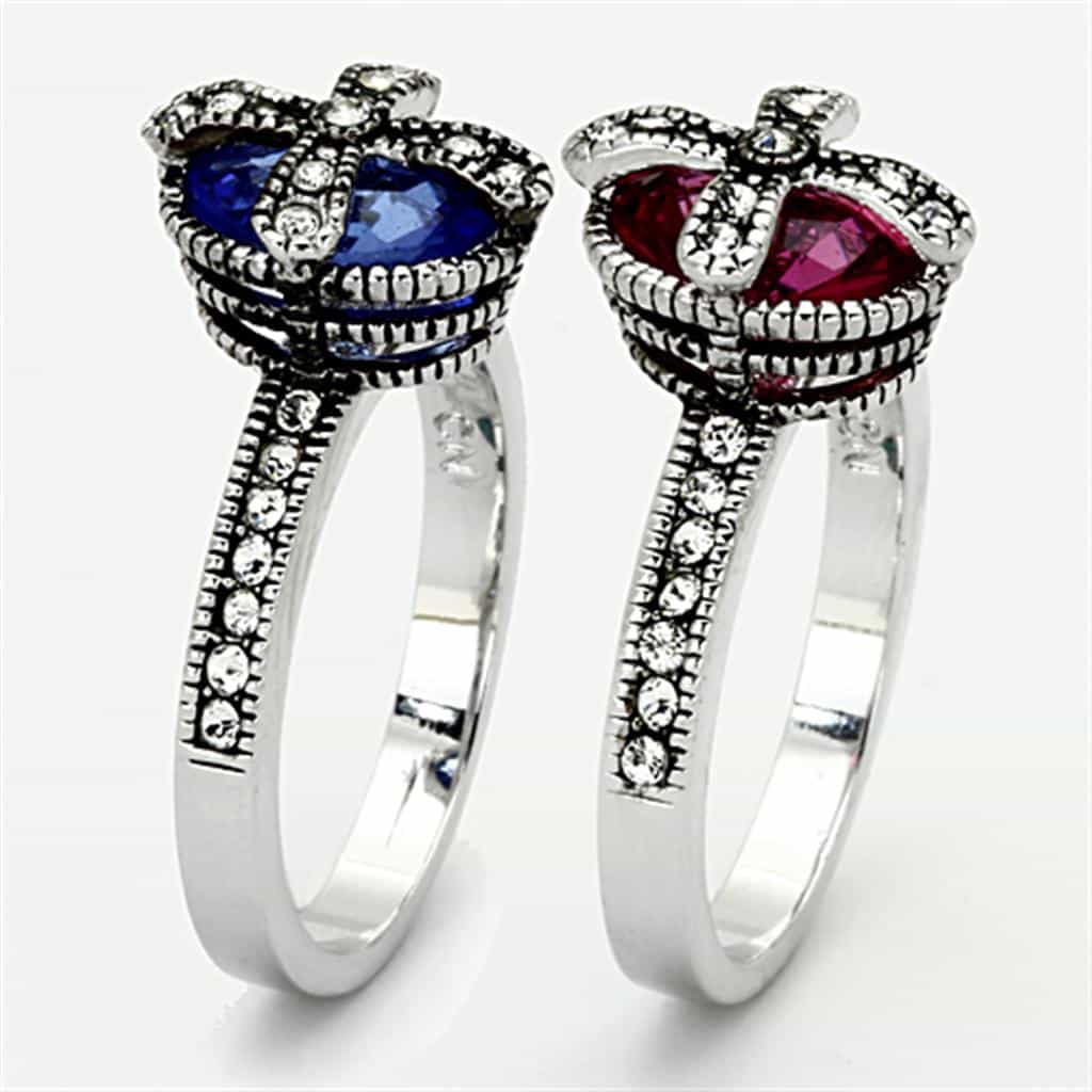 Brass Silver Blue Sapphire Pink Ruby Trillion Marcasite Ring view 3