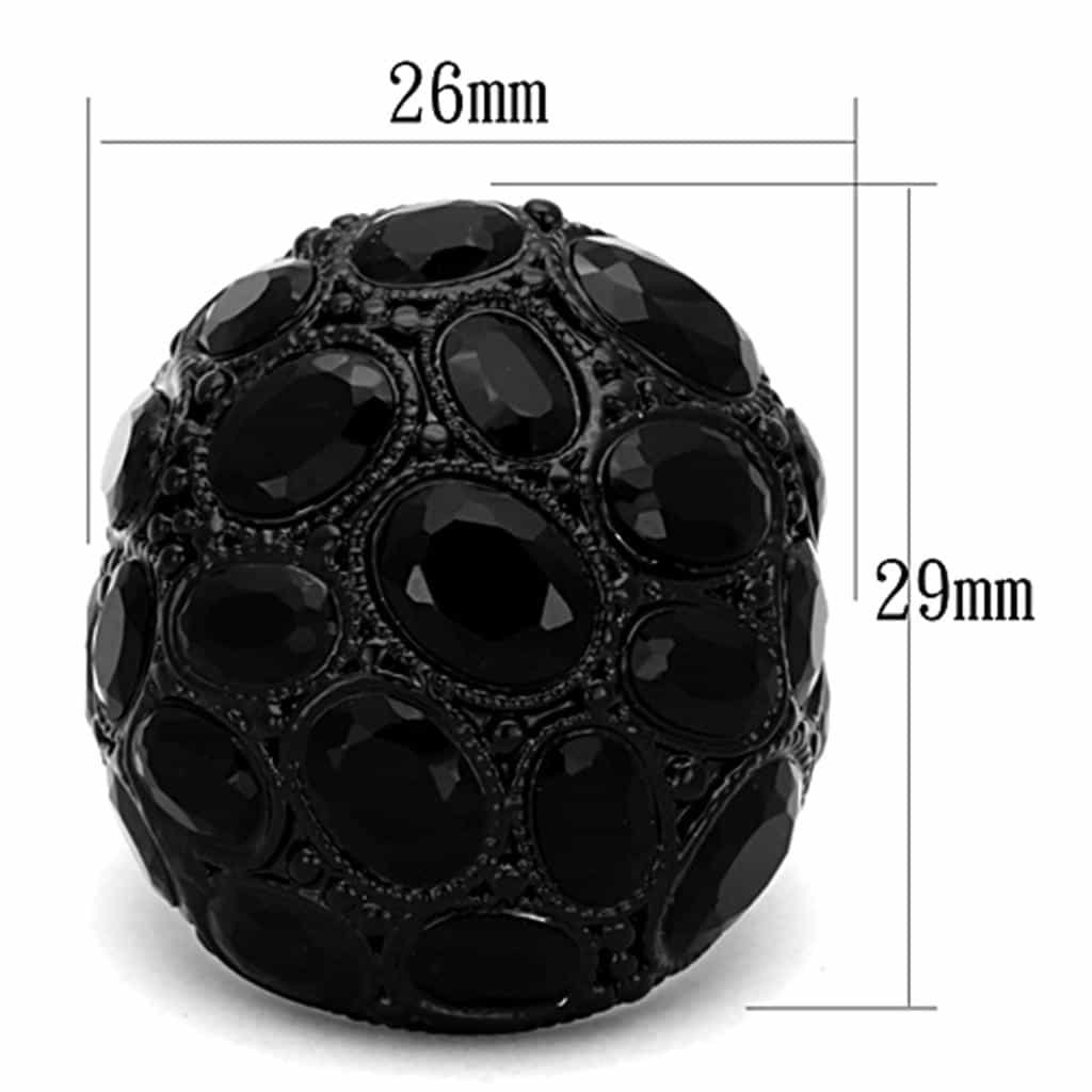 Brass Black IP Black Onyx Oval Cabochon Pave Dome Cocktail Ring view 2