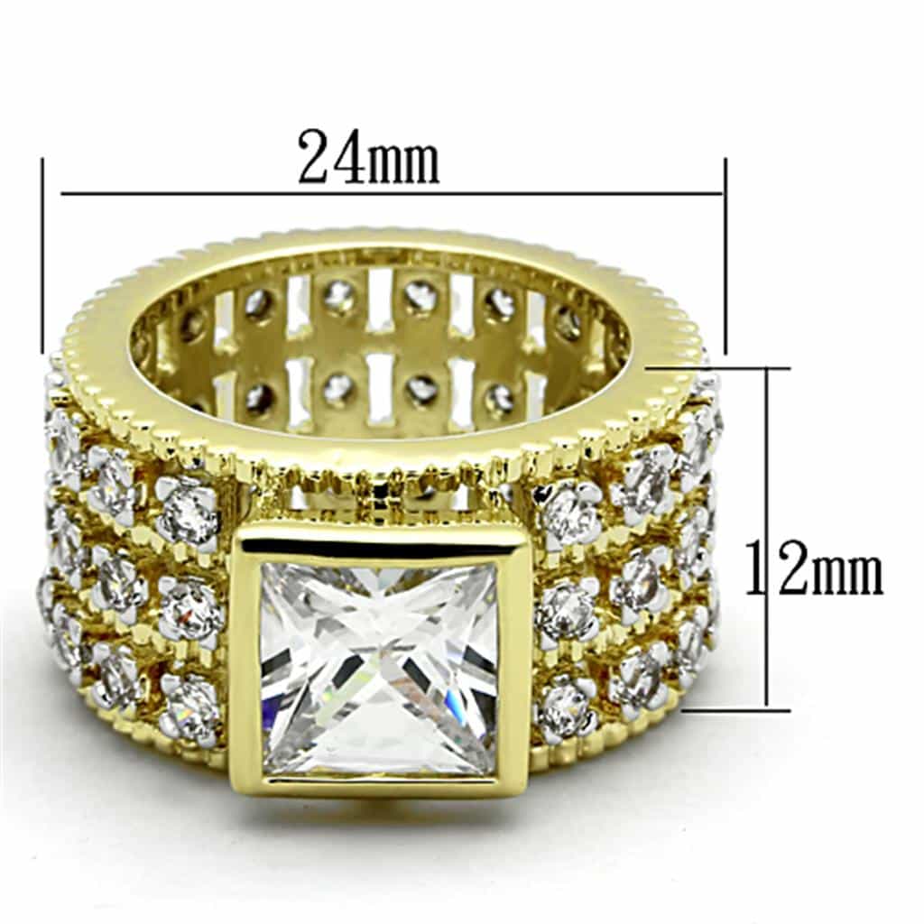 Brass Gold Clear CZ Princess Cut Filigree Wide Dome Cocktail Ring view 2