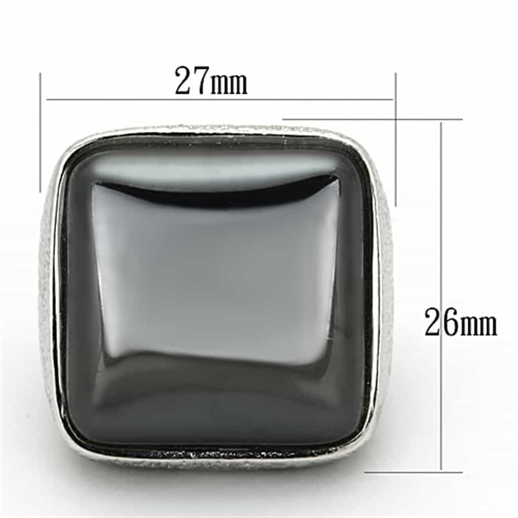 Brass Silver Black Onyx Square Cabochon Textured Signet Ring view 2