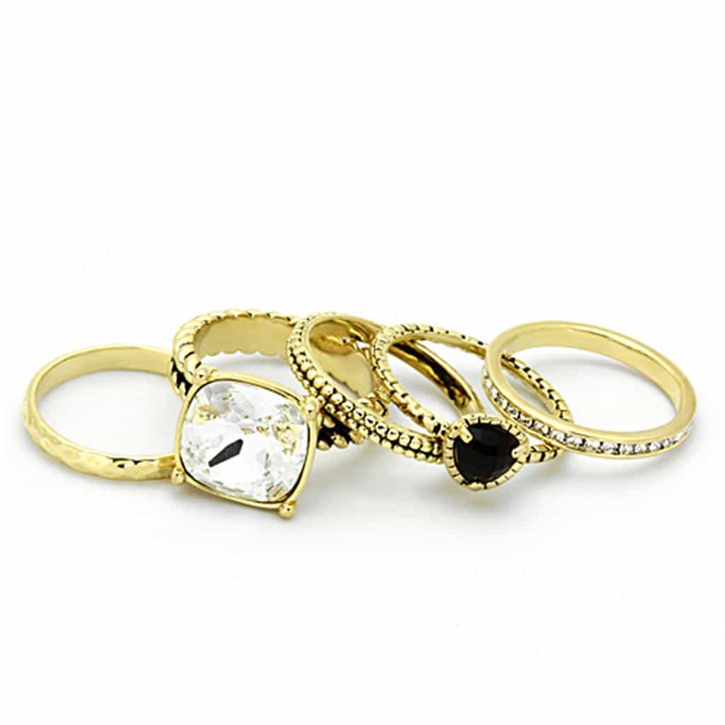 Brass Gold Clear CZ Black Onyx Cushion Stackable Ring Set Ring view 2