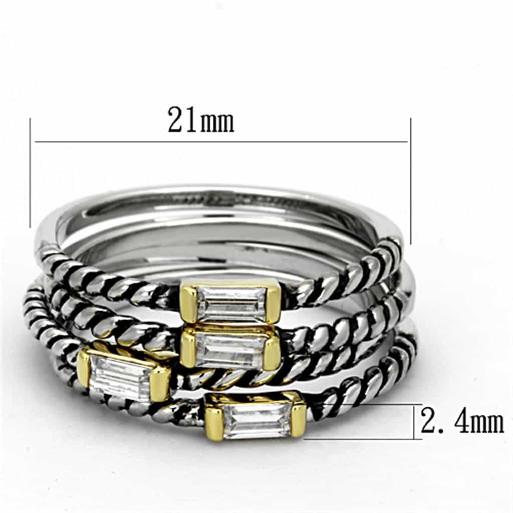 Brass Silver CZ Baguette Curb Chain Multi Row Wide Band Ring view 2