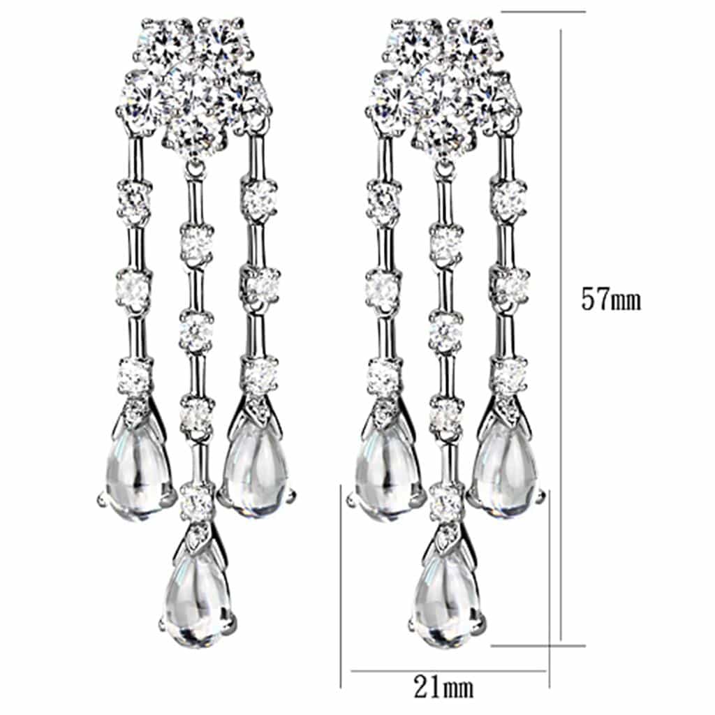 Brass Silver CZ Fringe Chandelier Necklace Earring Set Earrings view 2