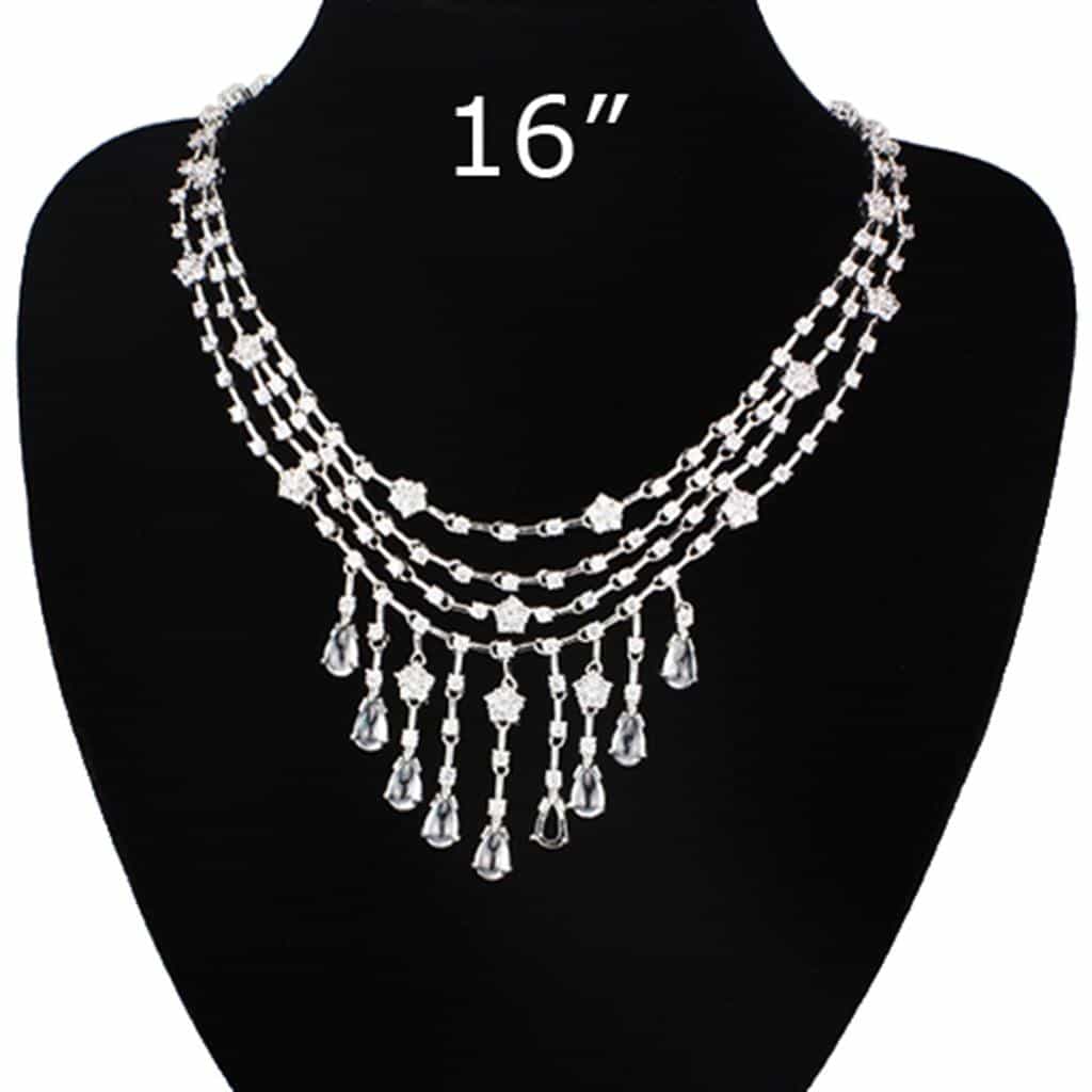 Brass Silver CZ Fringe Chandelier Necklace Earring Set Earrings view 5