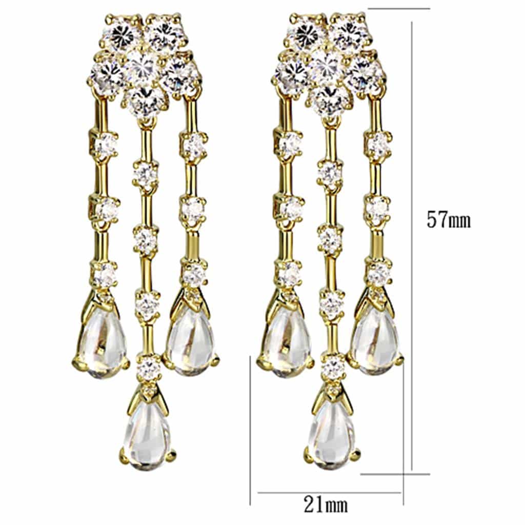 Brass Gold Pearl CZ Fringe Chandelier Necklace Earring Earrings view 2