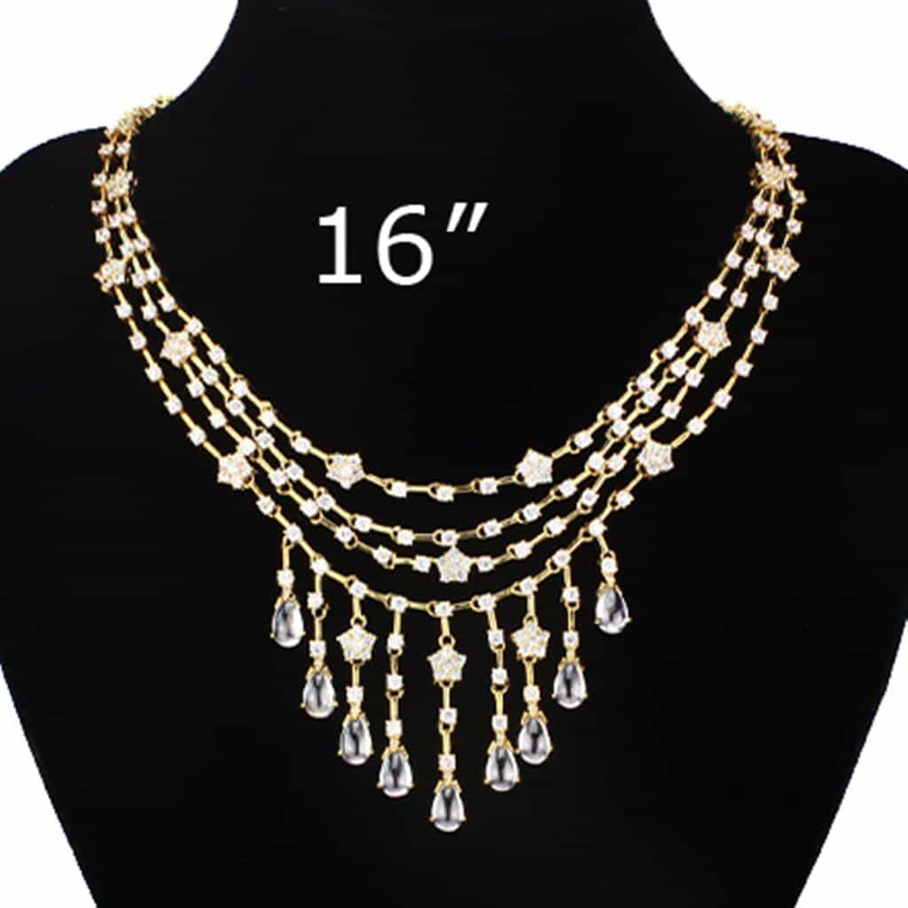 Brass Gold Pearl CZ Fringe Chandelier Necklace Earring Earrings view 5