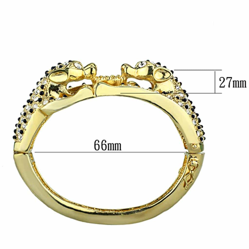 Brass Gold Black CZ Pave Panther Leopard Hinged Bracelet view 2