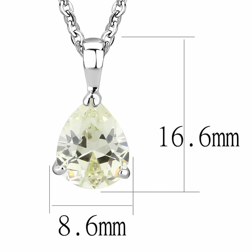 Brass Silver Yellow CZ Pear Solitaire Pendant Necklace view 2
