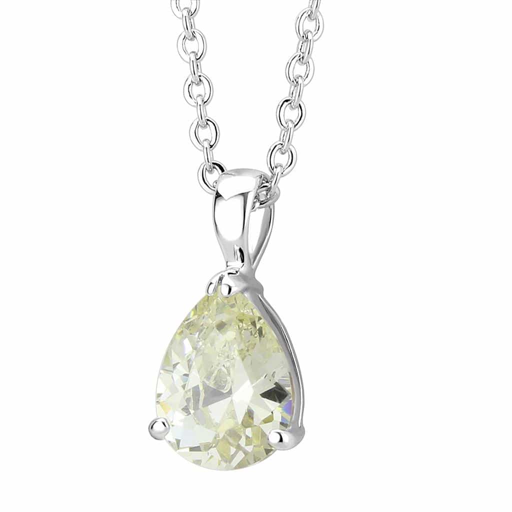 Brass Silver Yellow CZ Pear Solitaire Pendant Necklace view 3