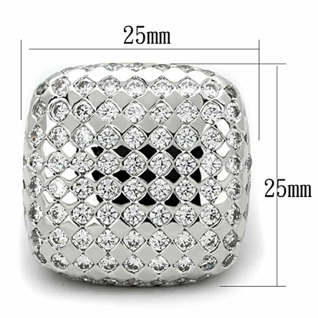 Brass Silver CZ Pave Woven Lattice Dome Cocktail Ring view 2
