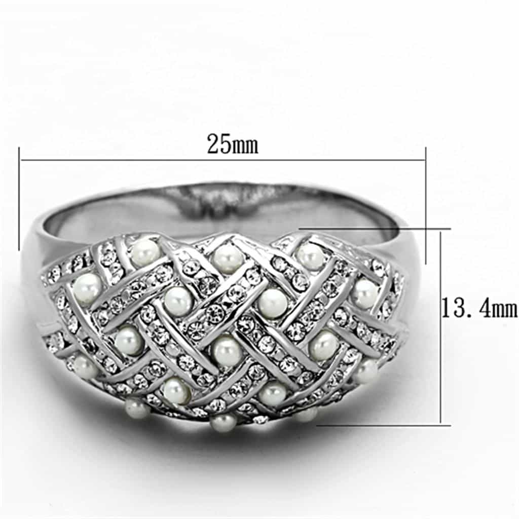Brass Silver Pearl CZ Pave Grid Pattern Dome Cocktail Ring view 2