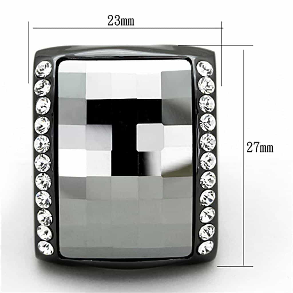 Brass Black IP Hematite Faceted Rectangle CZ Halo Cocktail Ring view 2