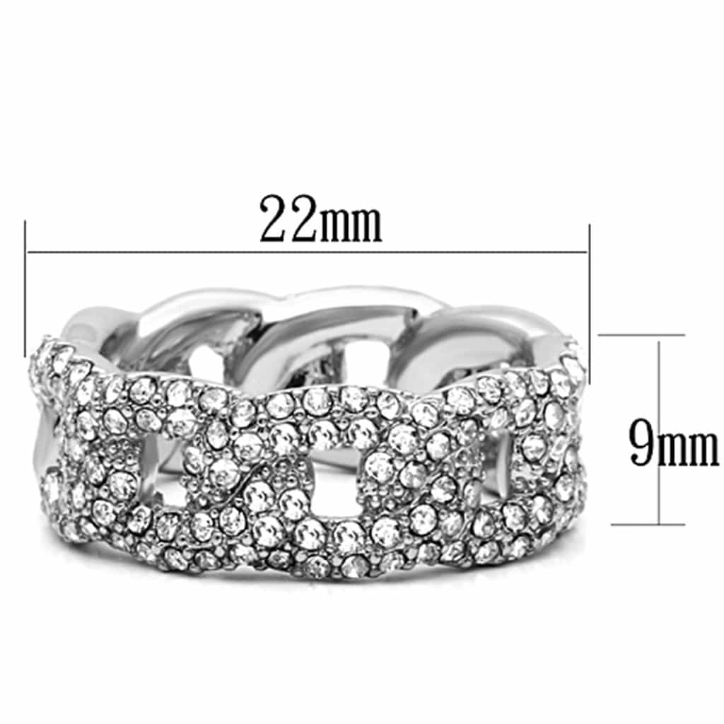 Brass Silver CZ Pave Curb Chain Link Eternity Band Ring view 2