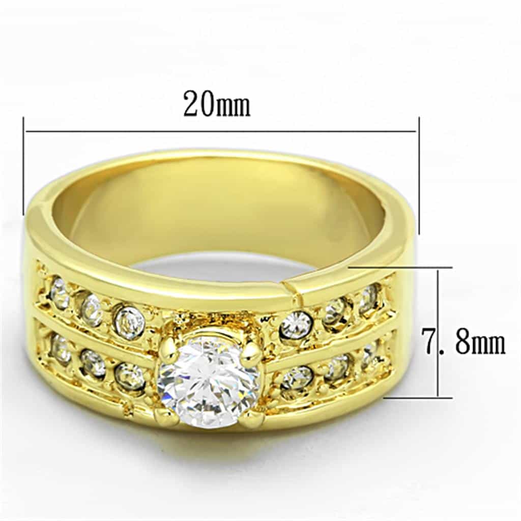 Brass Gold CZ Round Solitaire Channel Set Wide Band Ring view 2
