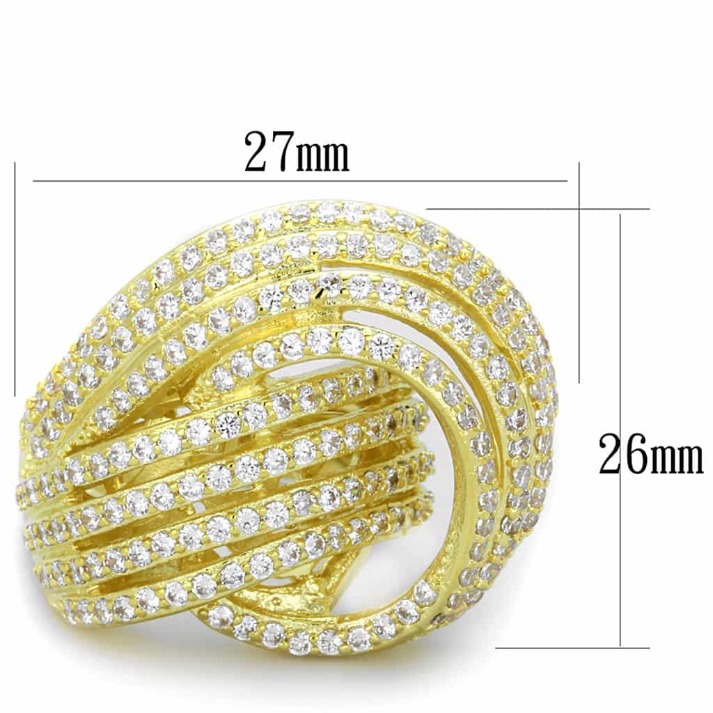 Brass Gold CZ Micro Pave Multi Wave Swirl Cocktail Ring view 2