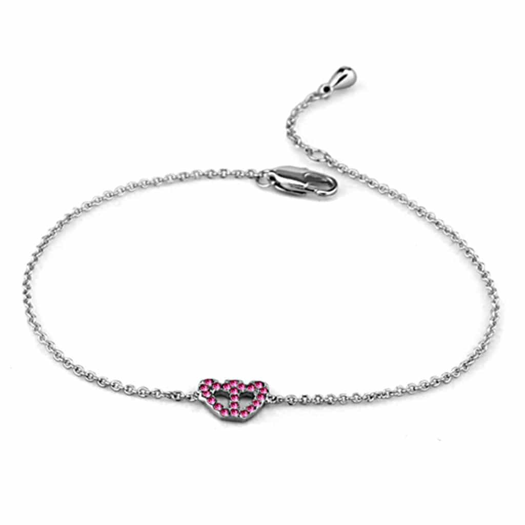 Brass Silver Pink Crystal Heart Peace Sign Chain Bracelet view 2