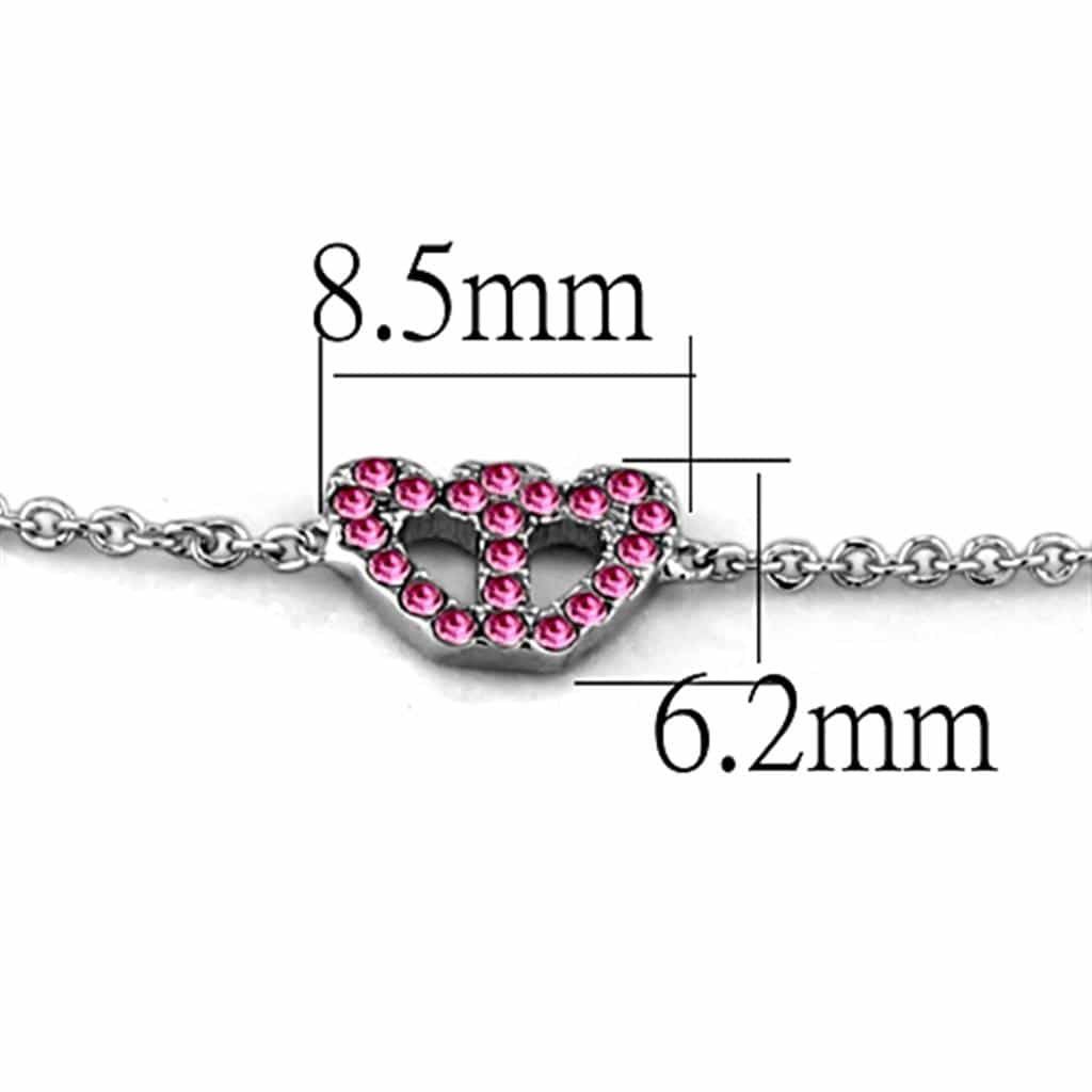 Brass Silver Pink Crystal Heart Peace Sign Chain Bracelet view 3