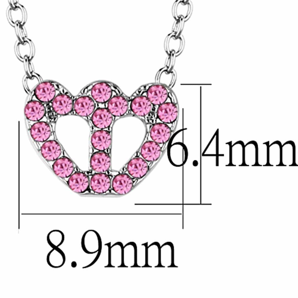 Brass Silver Pink Crystal Heart Peace Sign Pendant Necklace view 2