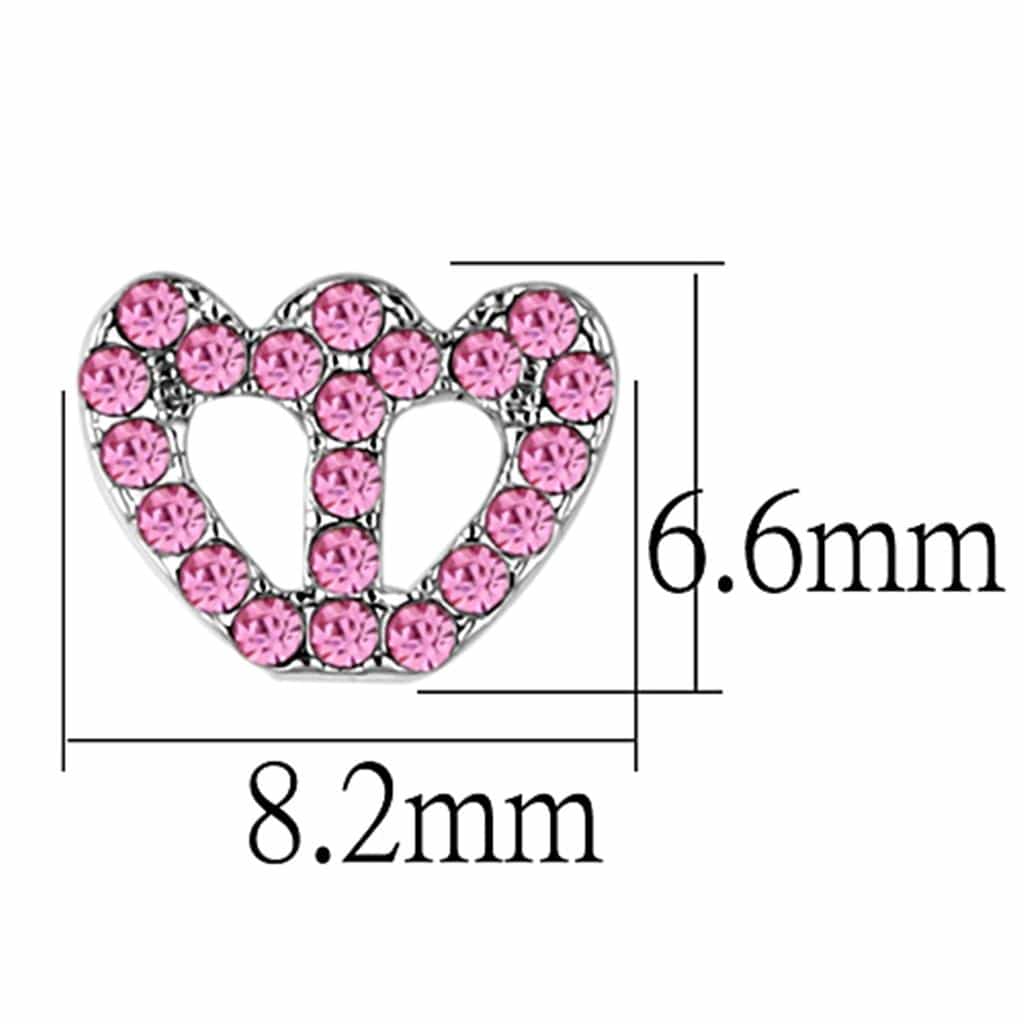 Brass Silver Pink Crystal Heart Peace Sign Stud Earrings view 2