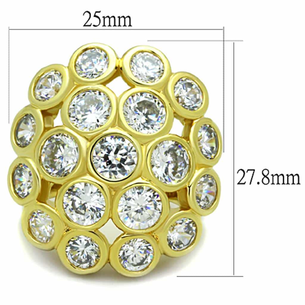 Brass Gold Clear CZ Bezel Bubble Cluster Dome Cocktail Ring view 2