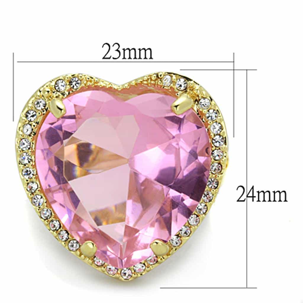 Brass Gold Pink CZ Heart Halo Cocktail Ring view 2