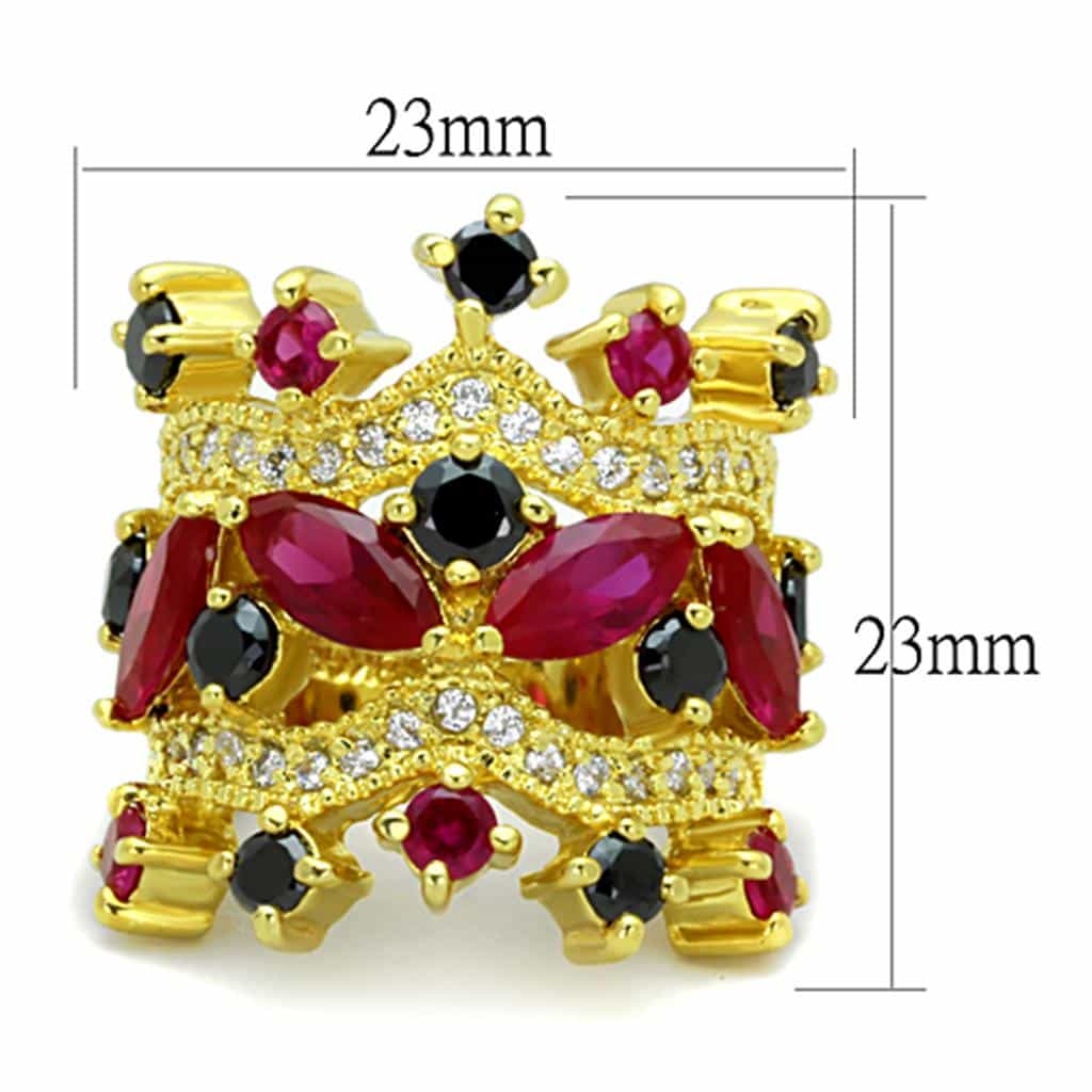 Brass Gold Ruby Red Black CZ Cluster Starburst Cocktail Ring view 2